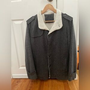 Men's Gray Wool-Blend Coat with Sherpa Lining